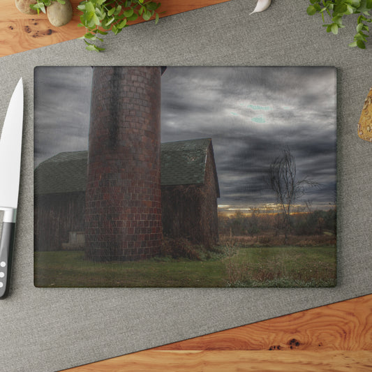 U R There Photography Pero Lake Road Grey II Rustic Farmhouse Tempered-Glass Cutting Board