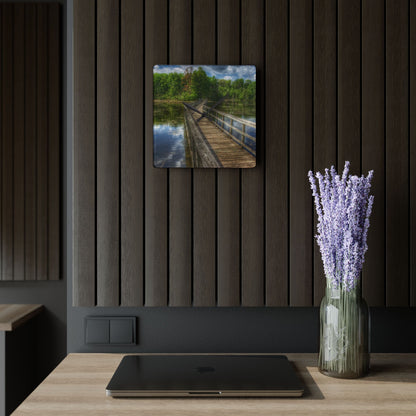 U R There Photography Linear Park Bridge In Lapeer III Rustic Farmhouse Acrylic Analog Wall Clock