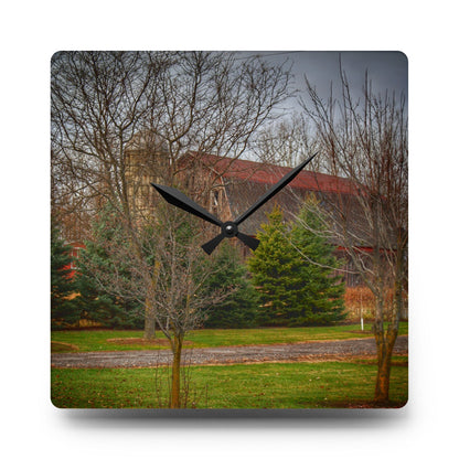 U R There Photography Rusted Red Beyond the Pines Rustic Farmhouse Acrylic Analog Wall Clock
