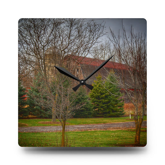 Rusted Red Beyond the Pines Rustic Farmhouse Acrylic Analog Wall Clock 10.75'' × 10.75'' (Square)