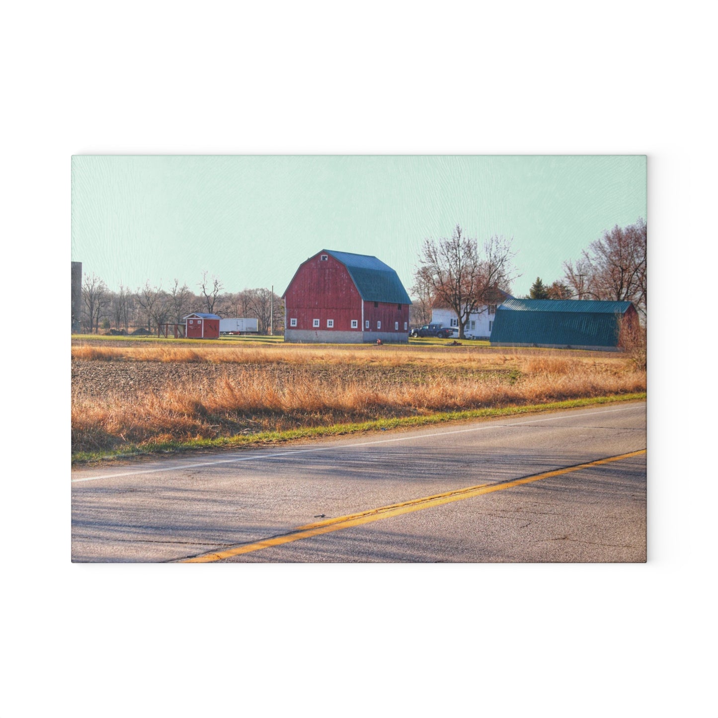 U R There Photography Baldwin Barn Brothers II Rustic Farmhouse Tempered-Glass Cutting Board