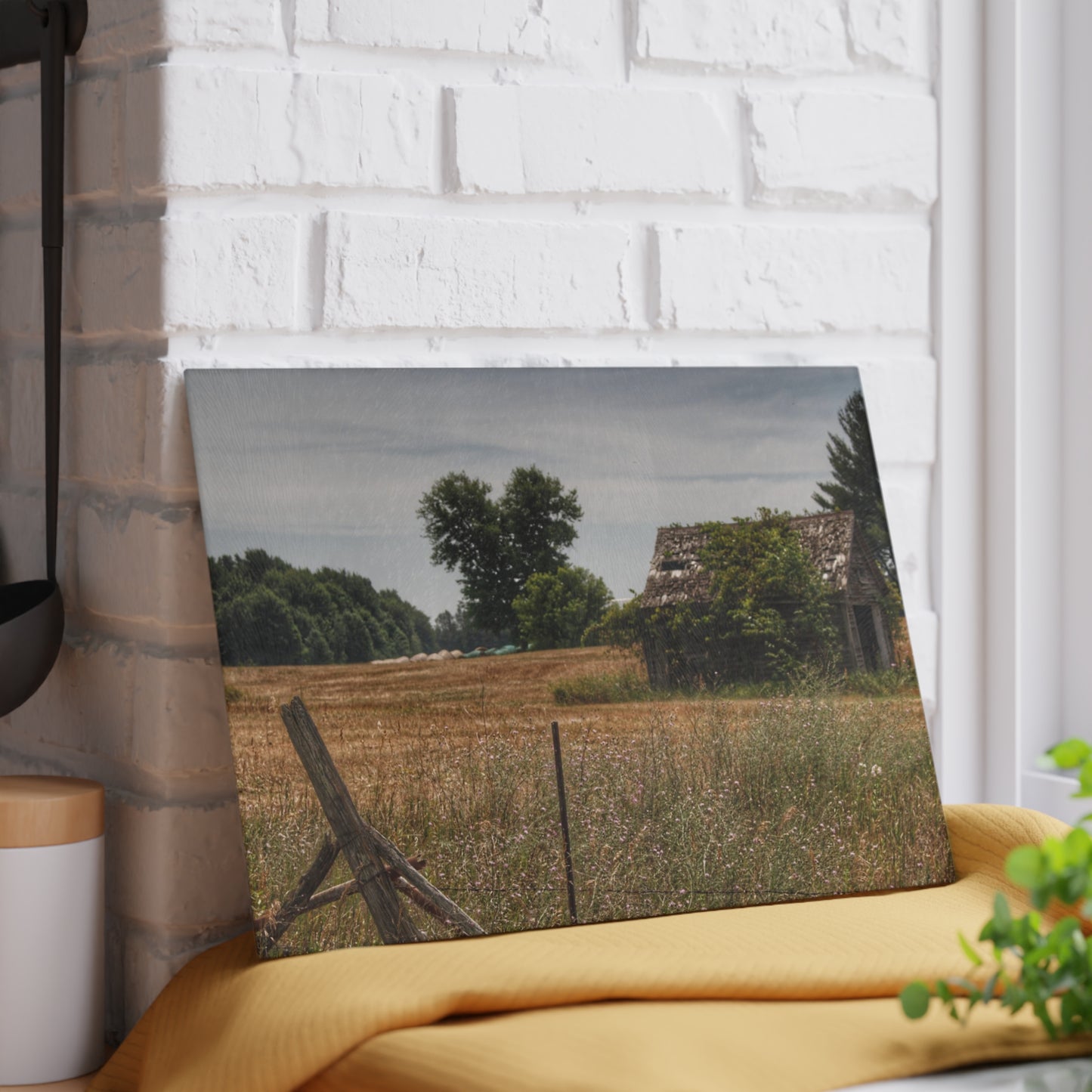 U R There Photography Waterman Road Shack Beyond the Fence Rustic Farmhouse Tempered-Glass Cutting Board