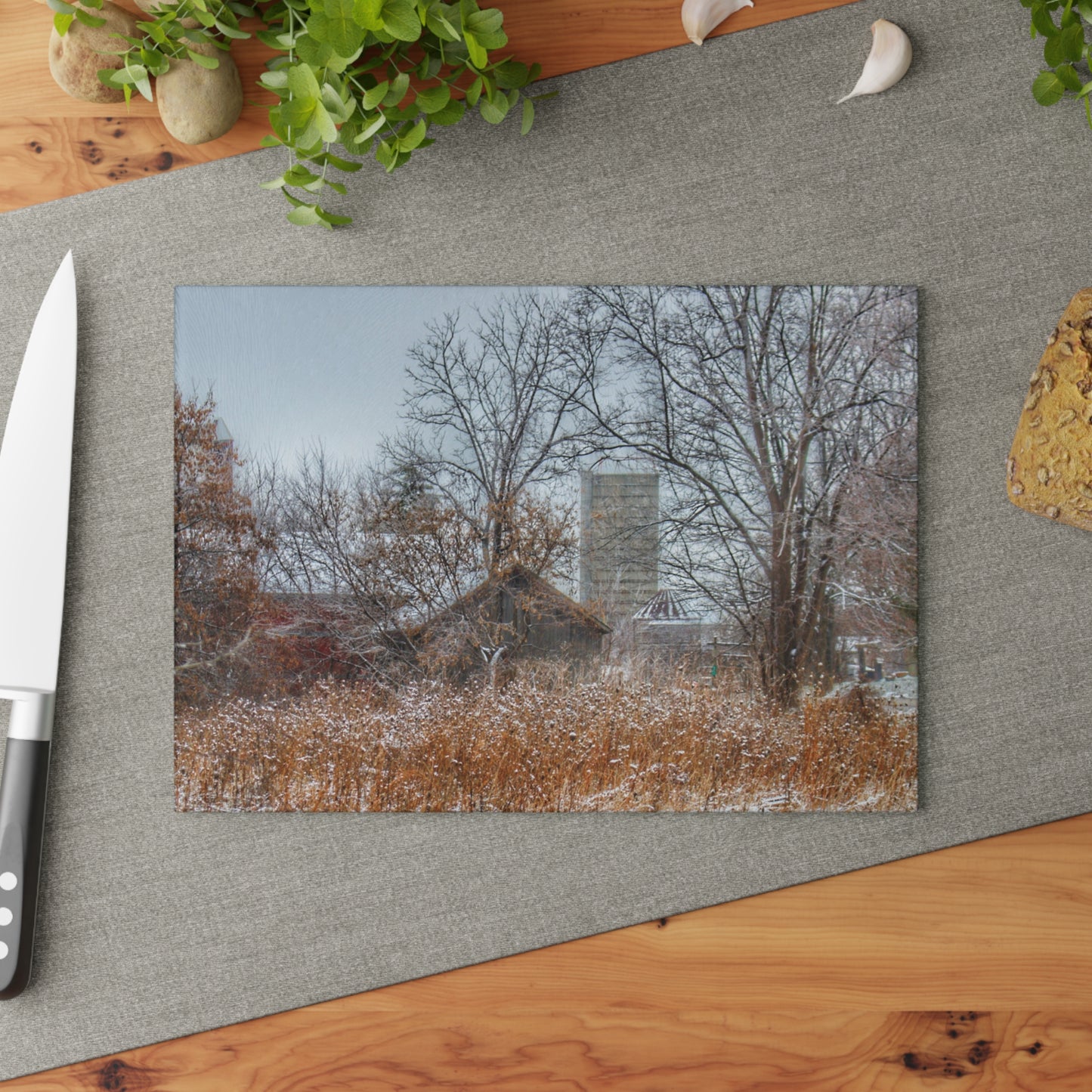 U R There Photography Wale Road Hidden Grey Rustic Farmhouse Tempered-Glass Cutting Board