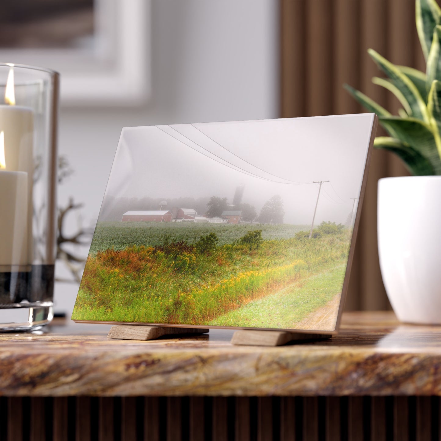 U R There Photography Beyond the Fog Rustic Farmhouse Decorative Ceramic Tile