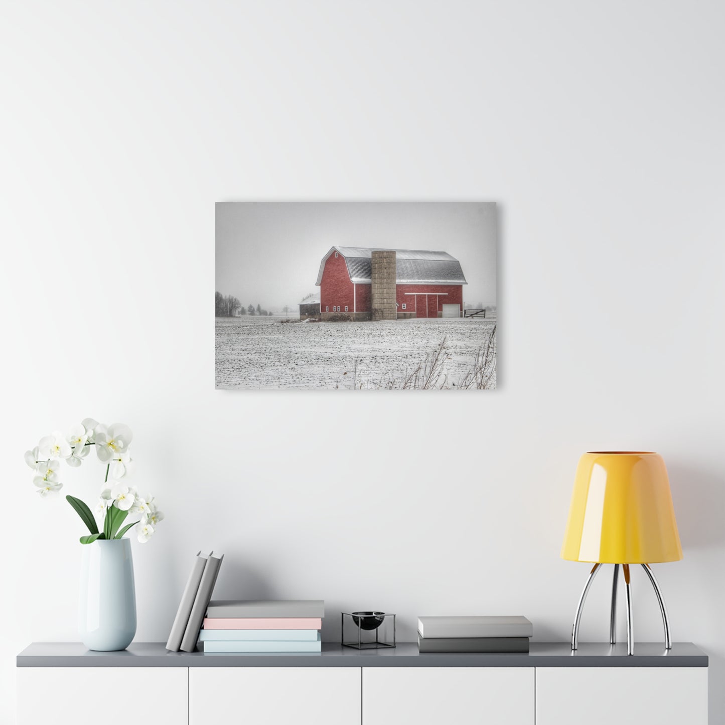 U R There Photography Winter Red Rustic Farmhouse Acrylic Wall Print