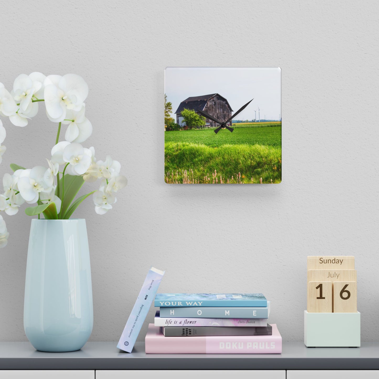 U R There Photography North Graf Road Old Grey Rustic Farmhouse Acrylic Analog Wall Clock