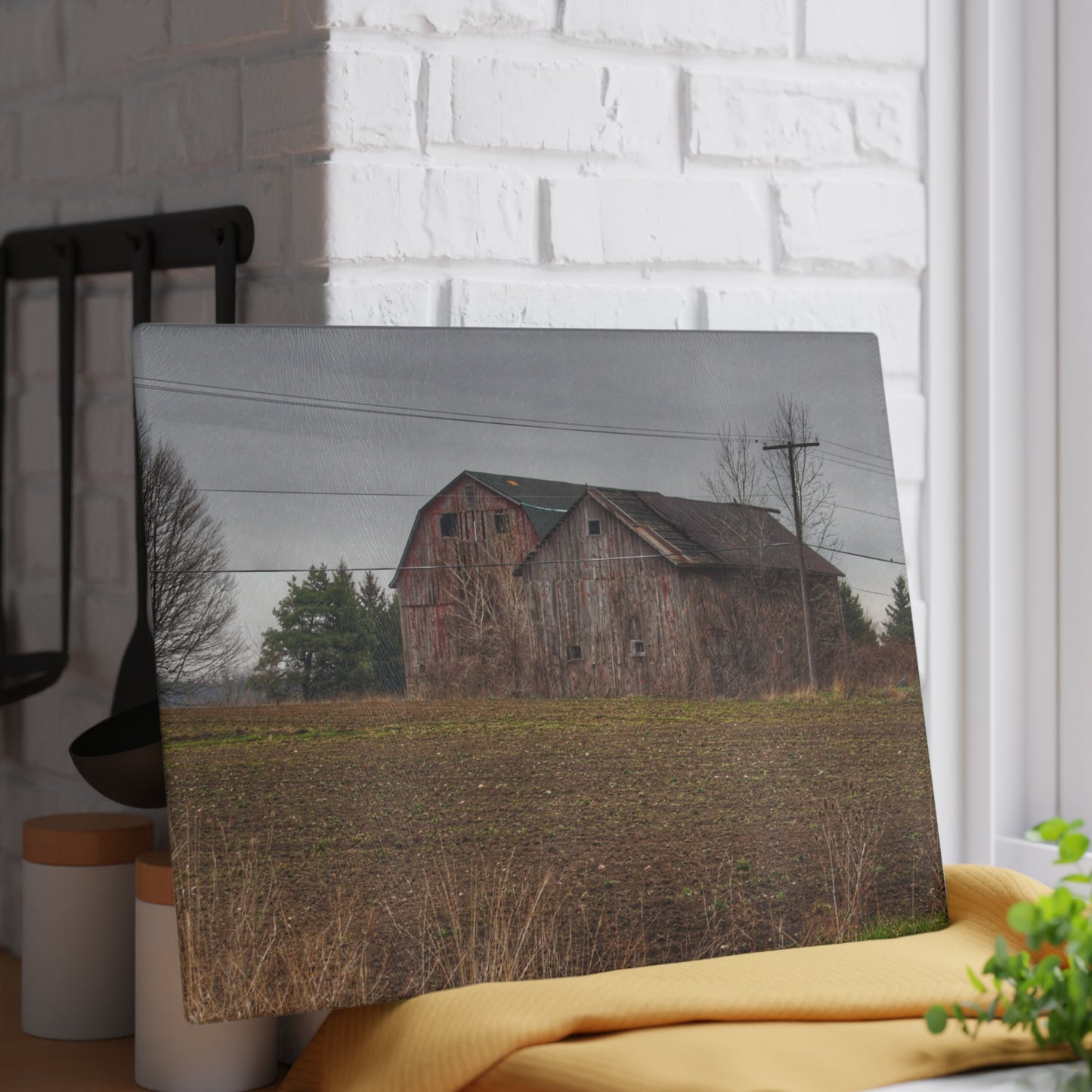 U R There Photography Bowers Road Grey Duo I Rustic Farmhouse Tempered-Glass Cutting Board