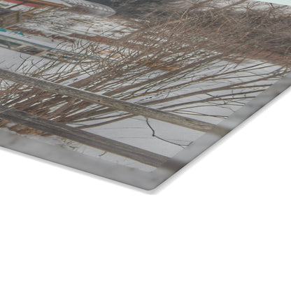 U R There Photography Columbiaville Gazebo in Winter Rustic Farmhouse Tempered-Glass Cutting Board