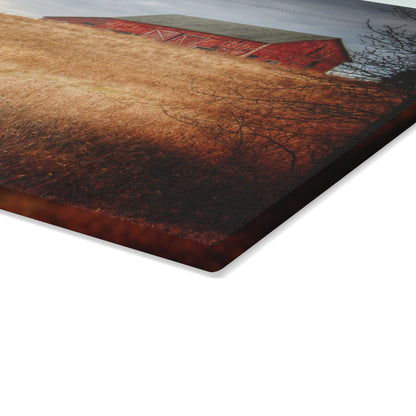 U R There Photography Grey Road Hillside Red II Rustic Farmhouse Tempered-Glass Cutting Board