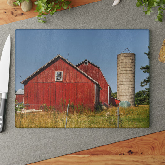 U R There Photography Shoemaker Road Reds Rustic Farmhouse Tempered-Glass Cutting Board
