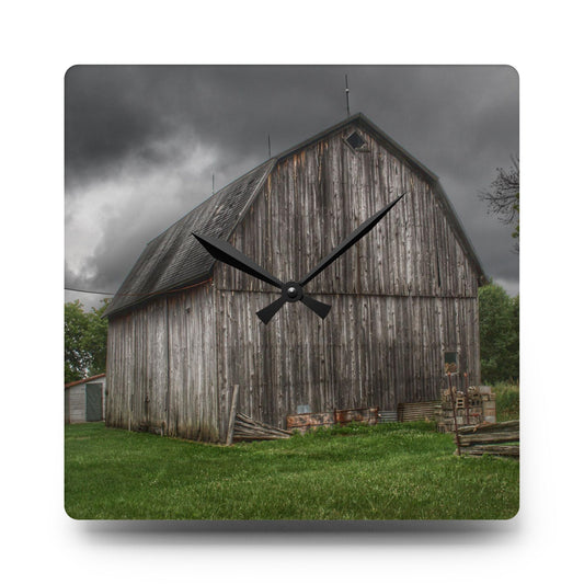 U R There Photography Attica Grey Rustic Farmhouse Acrylic Analog Wall Clock 10.75'' × 10.75'' (Square)