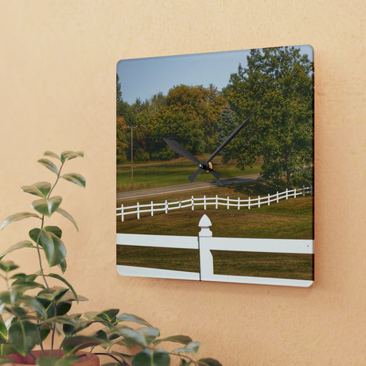 U R There Photography Beyond the White Fences Rustic Farmhouse Acrylic Analog Wall Clock