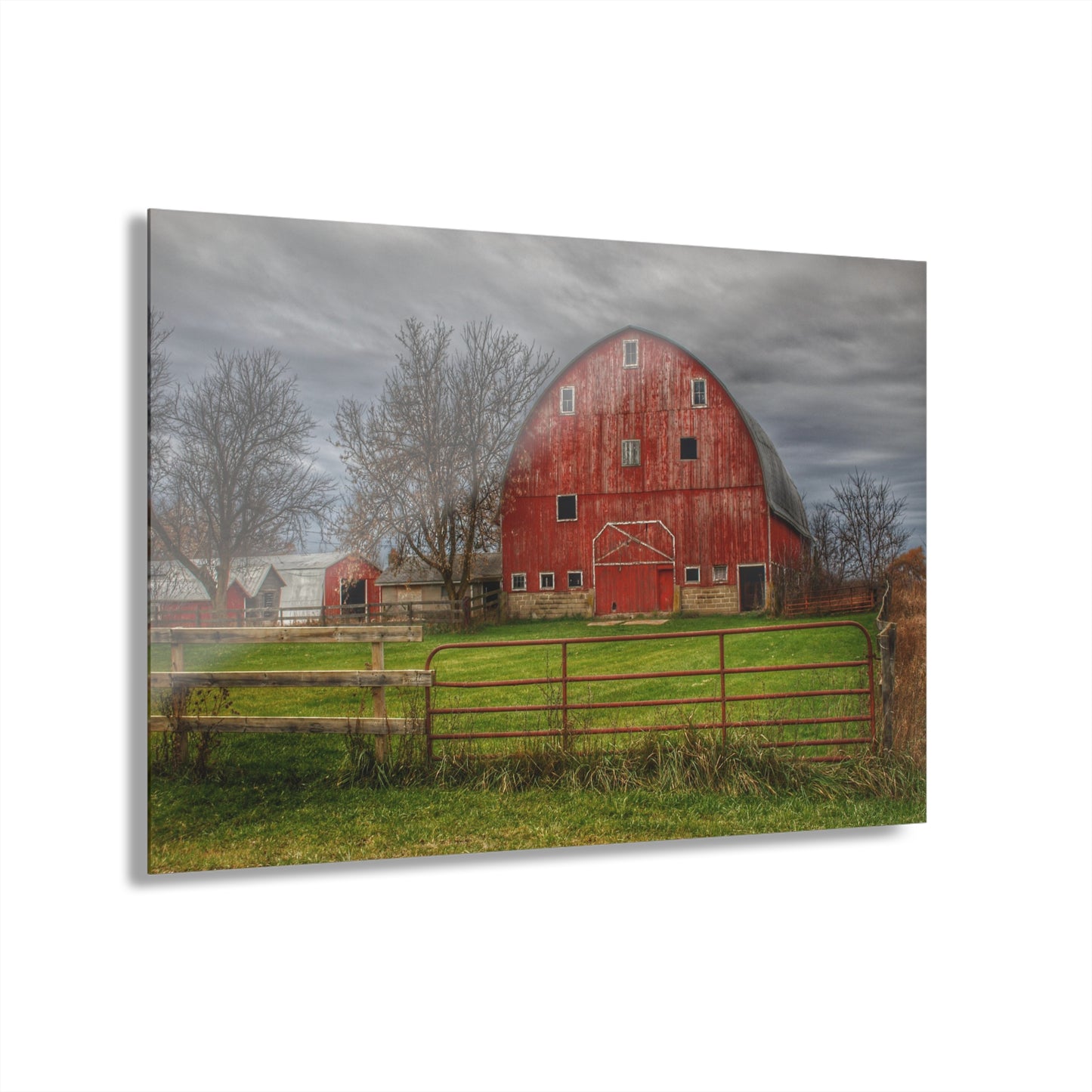 U R There Photography Beyond the Fence Red Rustic Farmhouse Acrylic Wall Print