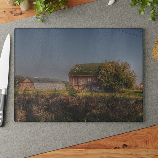 U R There Photography Summers Road Reds Rustic Farmhouse Tempered-Glass Cutting Board