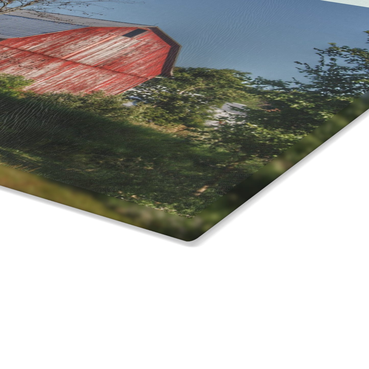 U R There Photography Columbiaville Red in Summer III Rustic Farmhouse Tempered-Glass Cutting Board