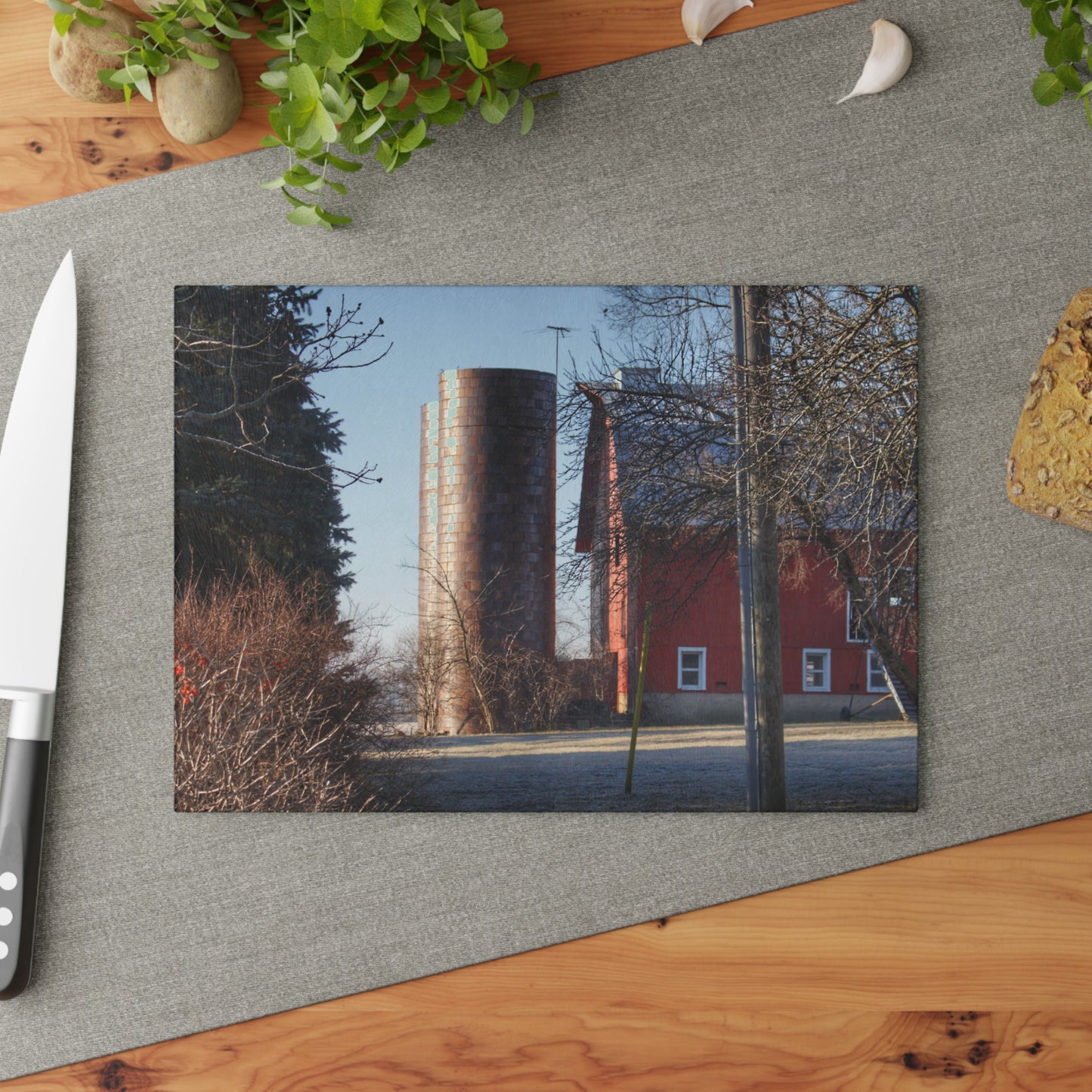 U R There Photography Newark Hidden Red Rustic Farmhouse Tempered-Glass Cutting Board