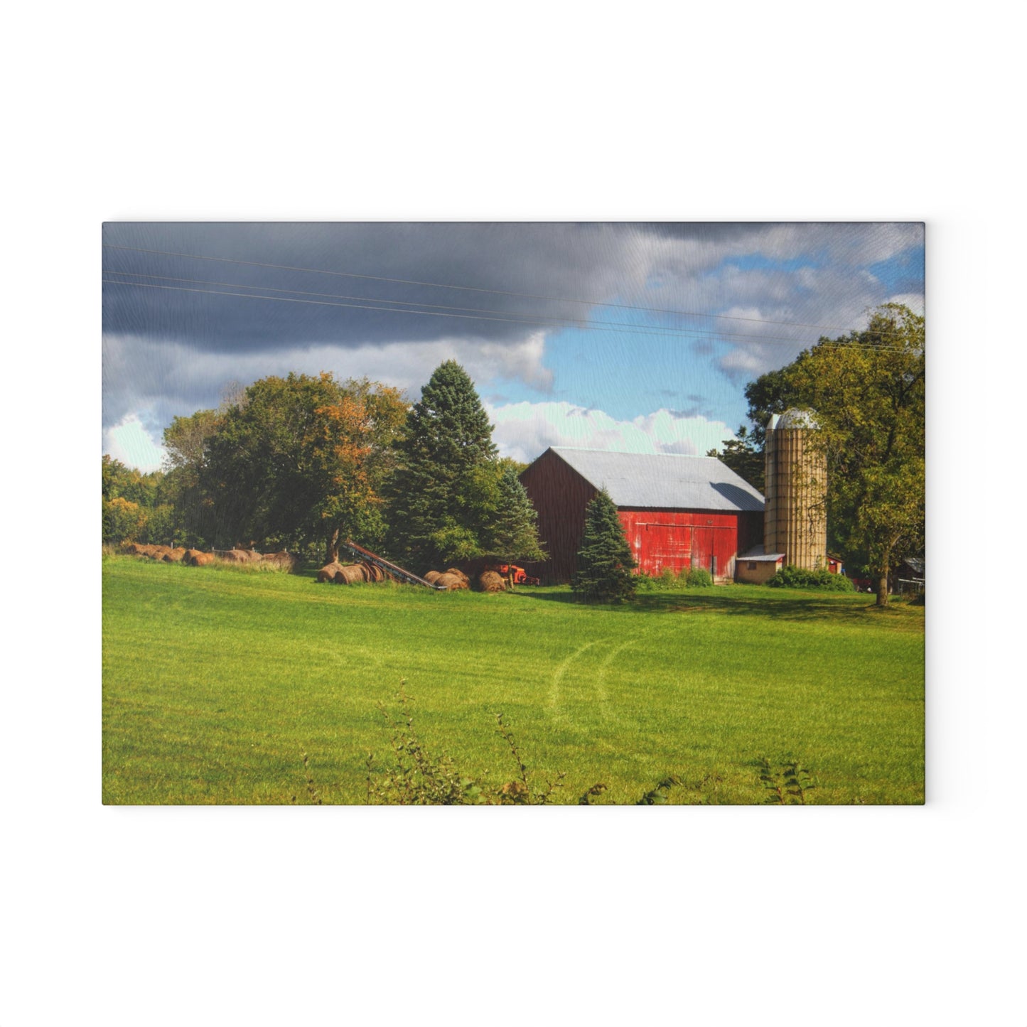 U R There Photography Columbiaville Road Red II Rustic Farmhouse Tempered-Glass Cutting Board