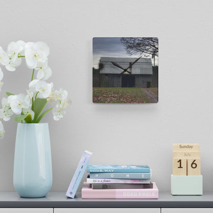 U R There Photography Grey Horse Barn Rustic Farmhouse Acrylic Analog Wall Clock
