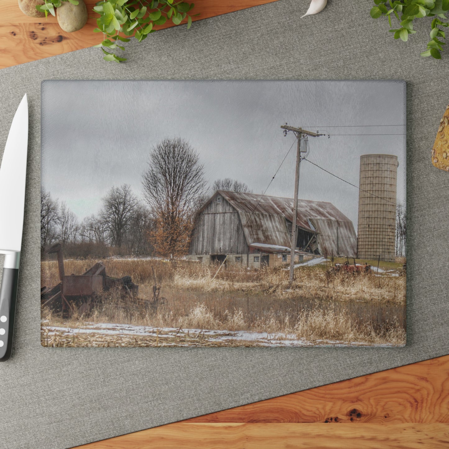 U R There Photography Norway Lake Road Grey Rustic Farmhouse Tempered-Glass Cutting Board