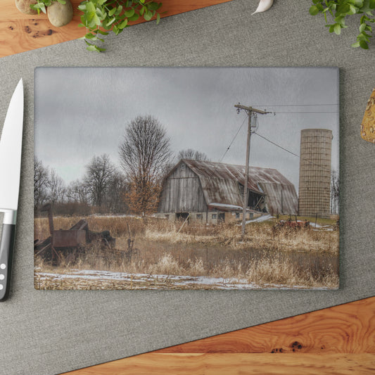 U R There Photography Norway Lake Road Grey Rustic Farmhouse Tempered-Glass Cutting Board