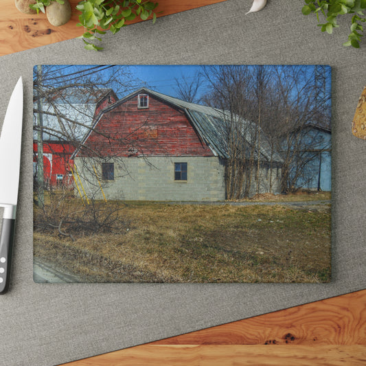 U R There Photography Indian Trail Block Barn at the Bend Rustic Farmhouse Tempered-Glass Cutting Board