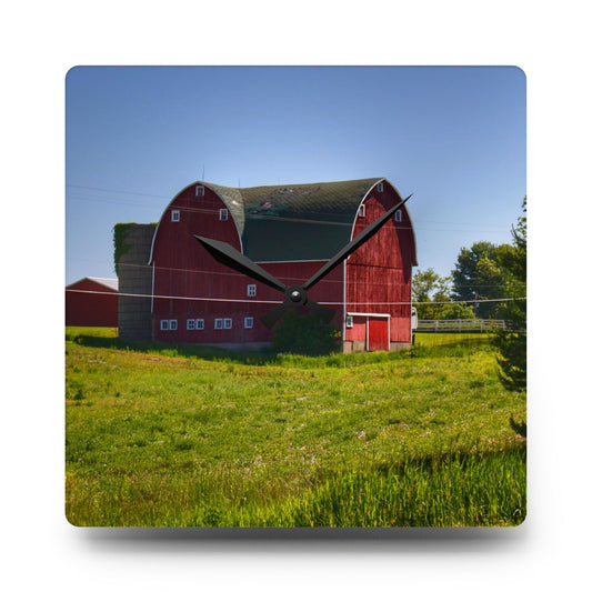 Hegal Road Red Rustic Farmhouse Acrylic Analog Wall Clock 10.75'' × 10.75'' (Square)