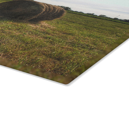 U R There Photography Summer Haybales II Rustic Farmhouse Tempered-Glass Cutting Board
