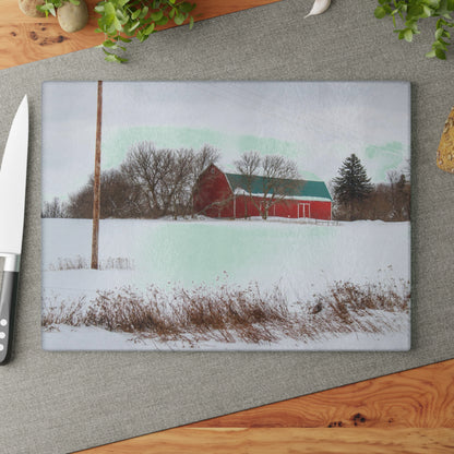 U R There Photography Five Lakes Hidden Red Rustic Farmhouse Tempered-Glass Cutting Board