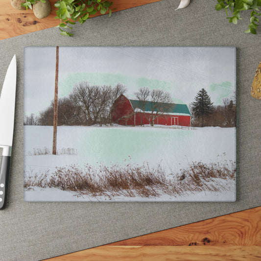 U R There Photography Five Lakes Hidden Red Rustic Farmhouse Tempered-Glass Cutting Board