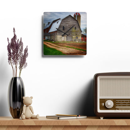U R There Photography Murphy Lake Road Grey l Rustic Farmhouse Acrylic Analog Wall Clock