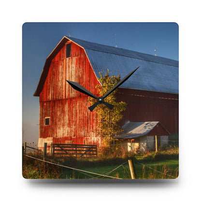 U R There Photography Columbiaville Red III Rustic Farmhouse Acrylic Analog Wall Clock