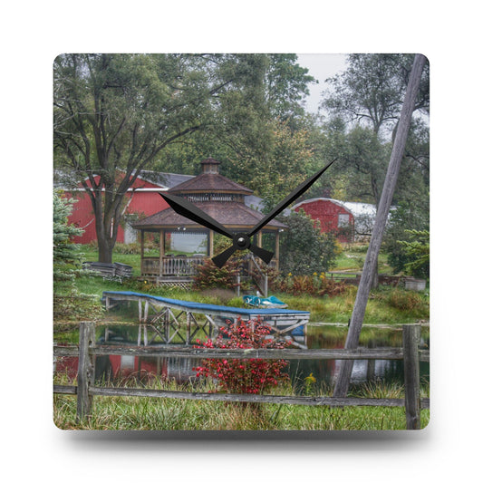Columbiaville Gazebo Rustic Farmhouse Acrylic Analog Wall Clock 10.75'' × 10.75'' (Square)