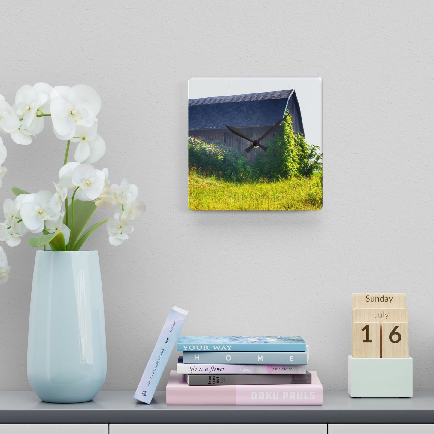 U R There Photography North Lake Pleasant Road Old Grey Rustic Farmhouse Acrylic Analog Wall Clock