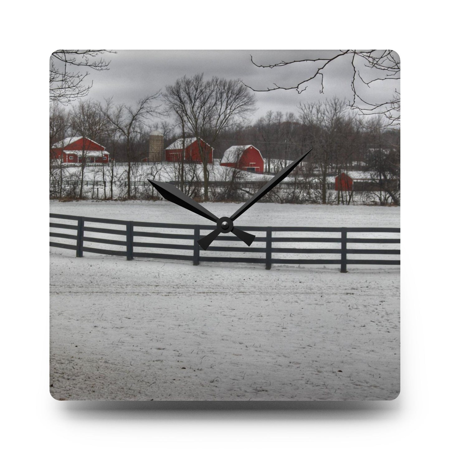 U R There Photography Barns of Barber Road II Rustic Farmhouse Acrylic Analog Wall Clock
