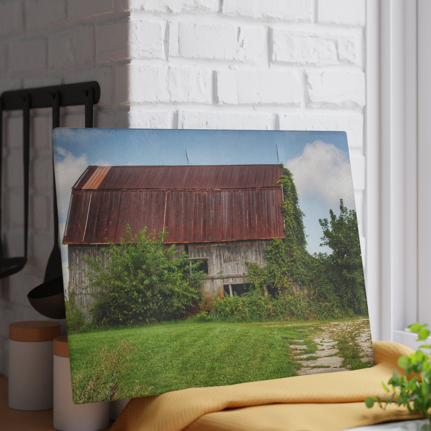 U R There Photography Grey Road Rusted I Rustic Farmhouse Tempered-Glass Cutting Board