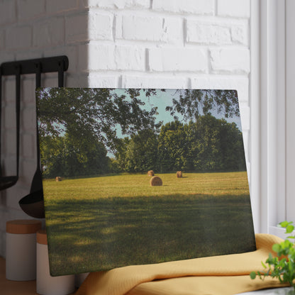 Barn Boutique Rustic Tempered-Glass Cutting Board| Summer Hay Bales I