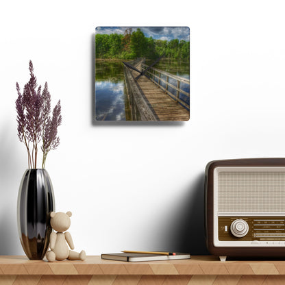 U R There Photography Linear Park Bridge In Lapeer III Rustic Farmhouse Acrylic Analog Wall Clock