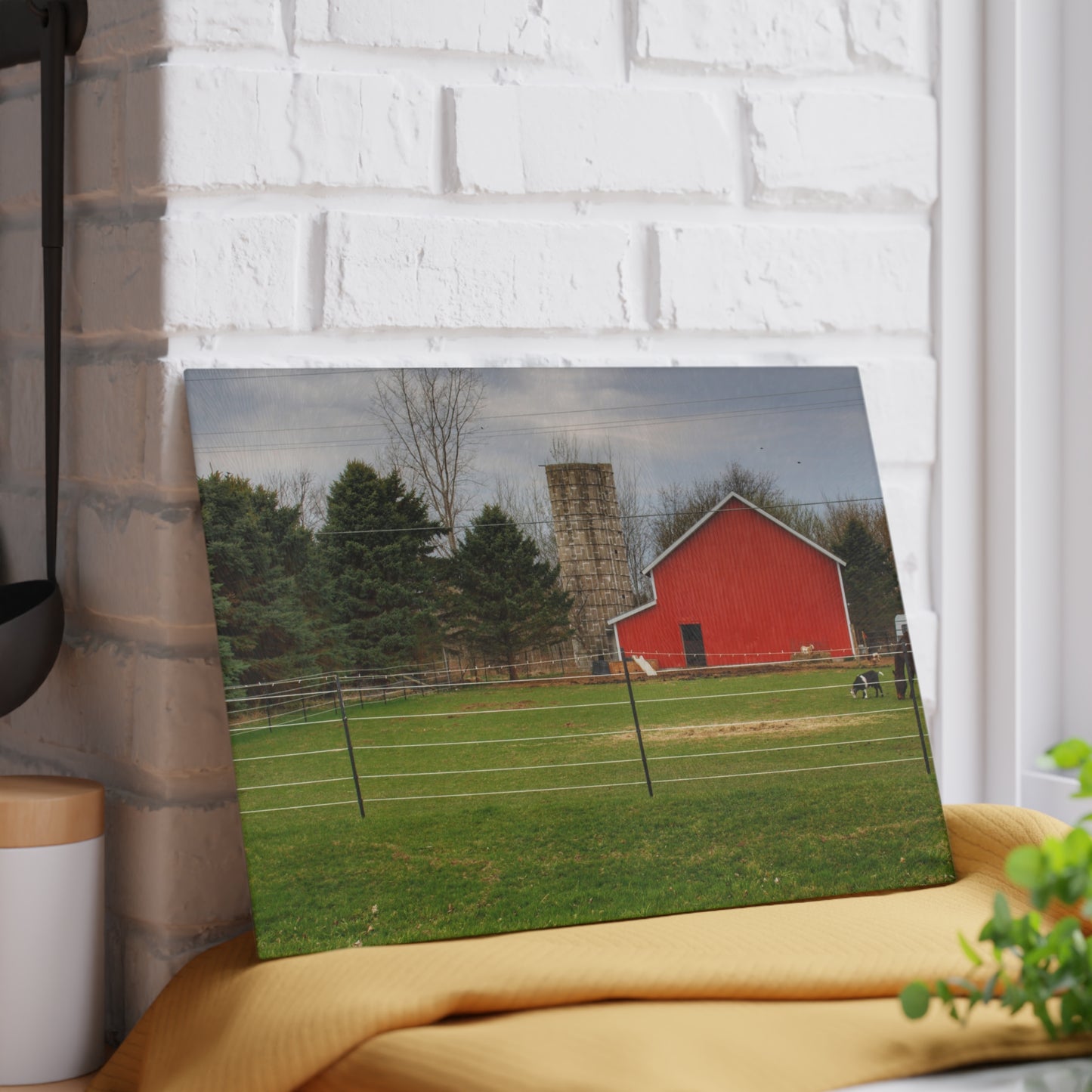 U R There Photography Fostoria Little Red Rustic Farmhouse Tempered-Glass Cutting Board