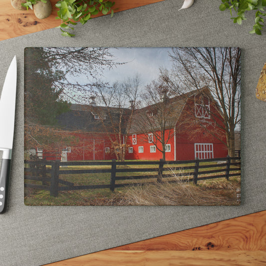 U R There Photography Thornville Road Red Rustic Farmhouse Tempered-Glass Cutting Board