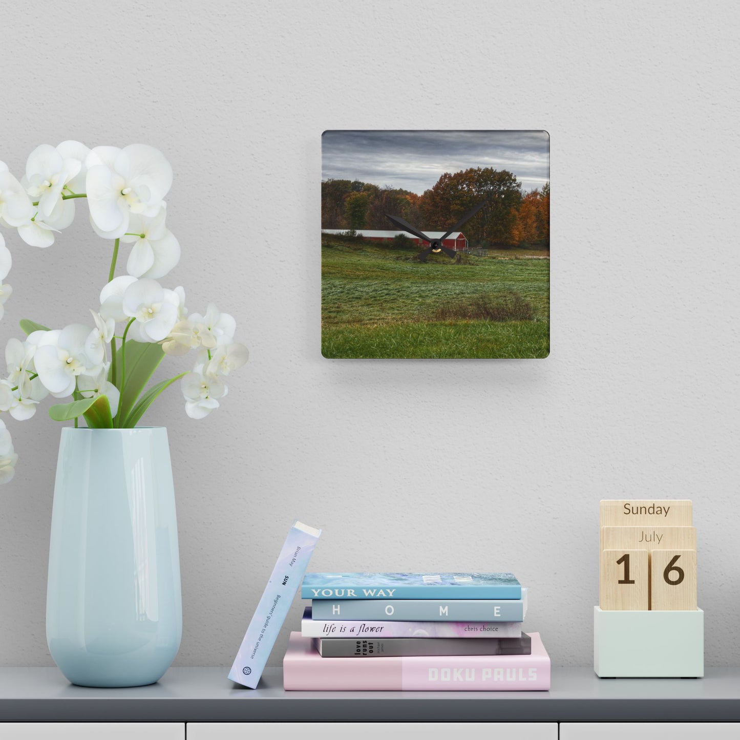 U R There Photography Bronson Lake Hidden Red I Rustic Farmhouse Acrylic Analog Wall Clock