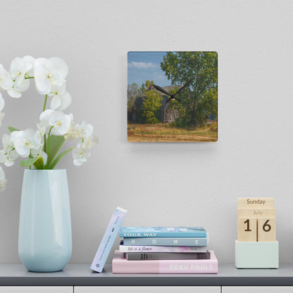 U R There Photography Barnes Road Old Grey Rustic Farmhouse Acrylic Analog Wall Clock