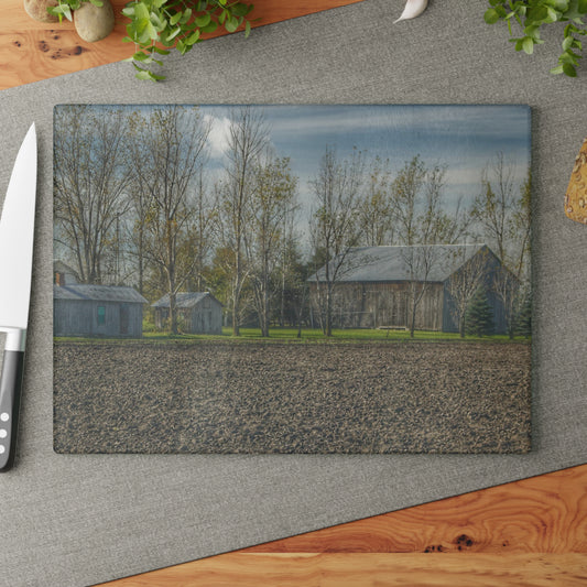 U R There Photography Dehmel Road Farm II Rustic Farmhouse Tempered-Glass Cutting Board