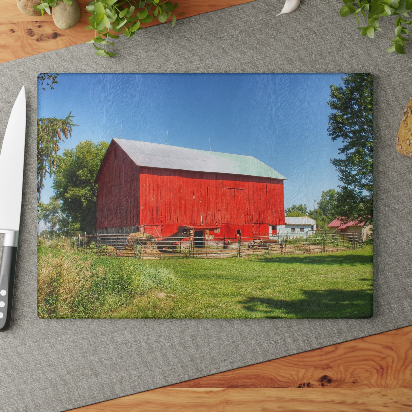 U R There Photography Harris Road Red Rustic Farmhouse Tempered-Glass Cutting Board