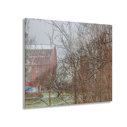 U R There Photography Hough Road Hidden Winter Red I Rustic Farmhouse Acrylic Wall Print