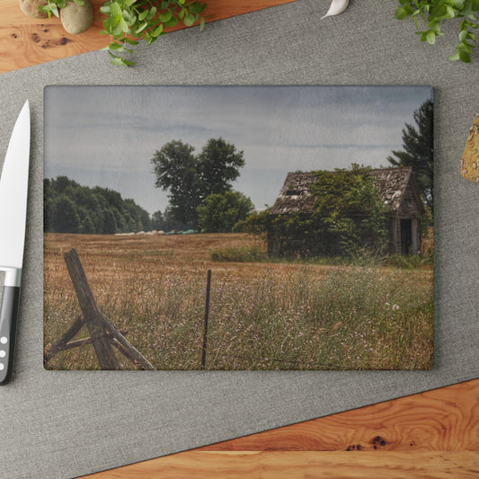 U R There Photography Waterman Road Shack Beyond the Fence Rustic Farmhouse Tempered-Glass Cutting Board