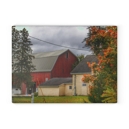 U R There Photography Farnsworth Road Red II Rustic Farmhouse Tempered-Glass Cutting Board