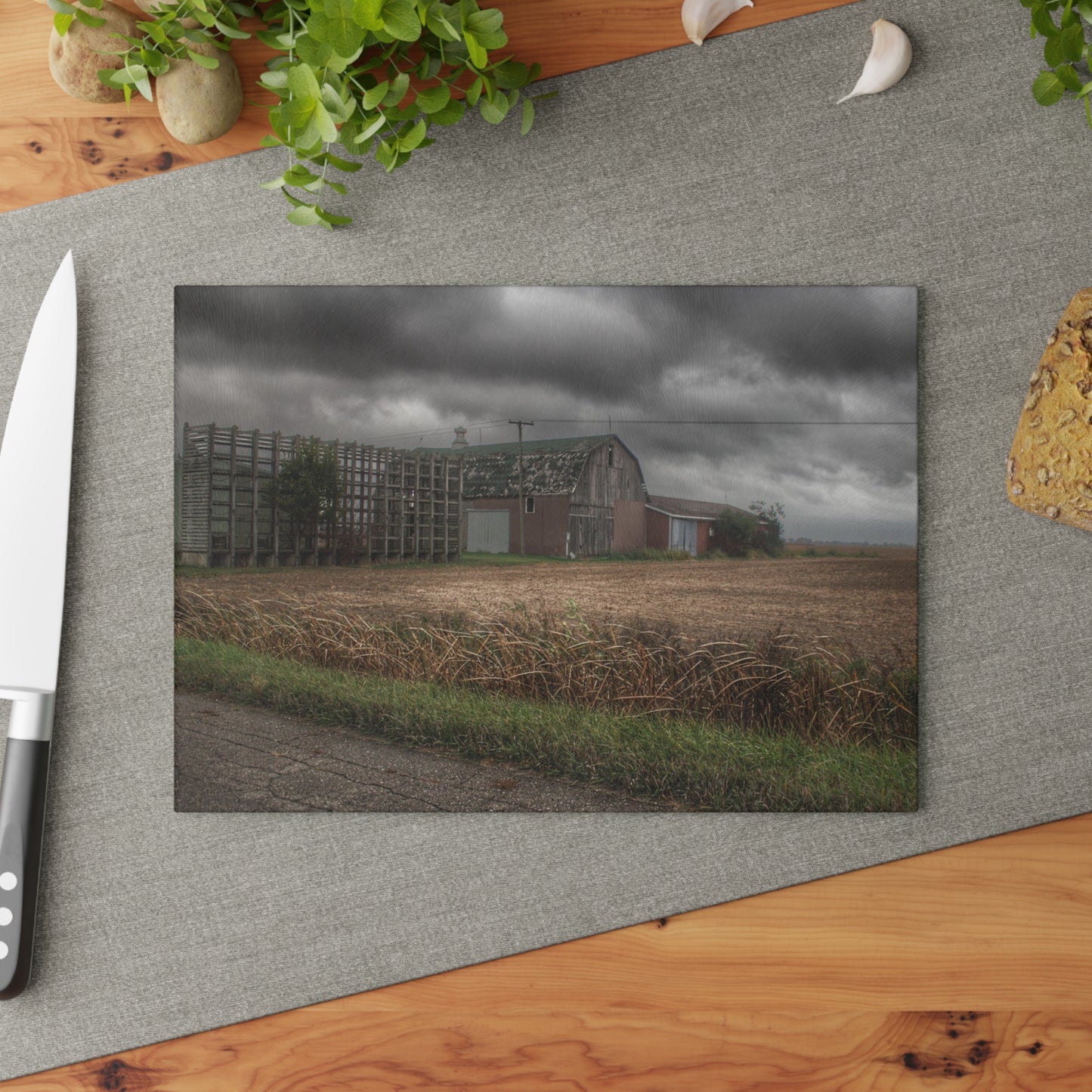 U R There Photography Weaver Road Brown I Rustic Farmhouse Tempered-Glass Cutting Board