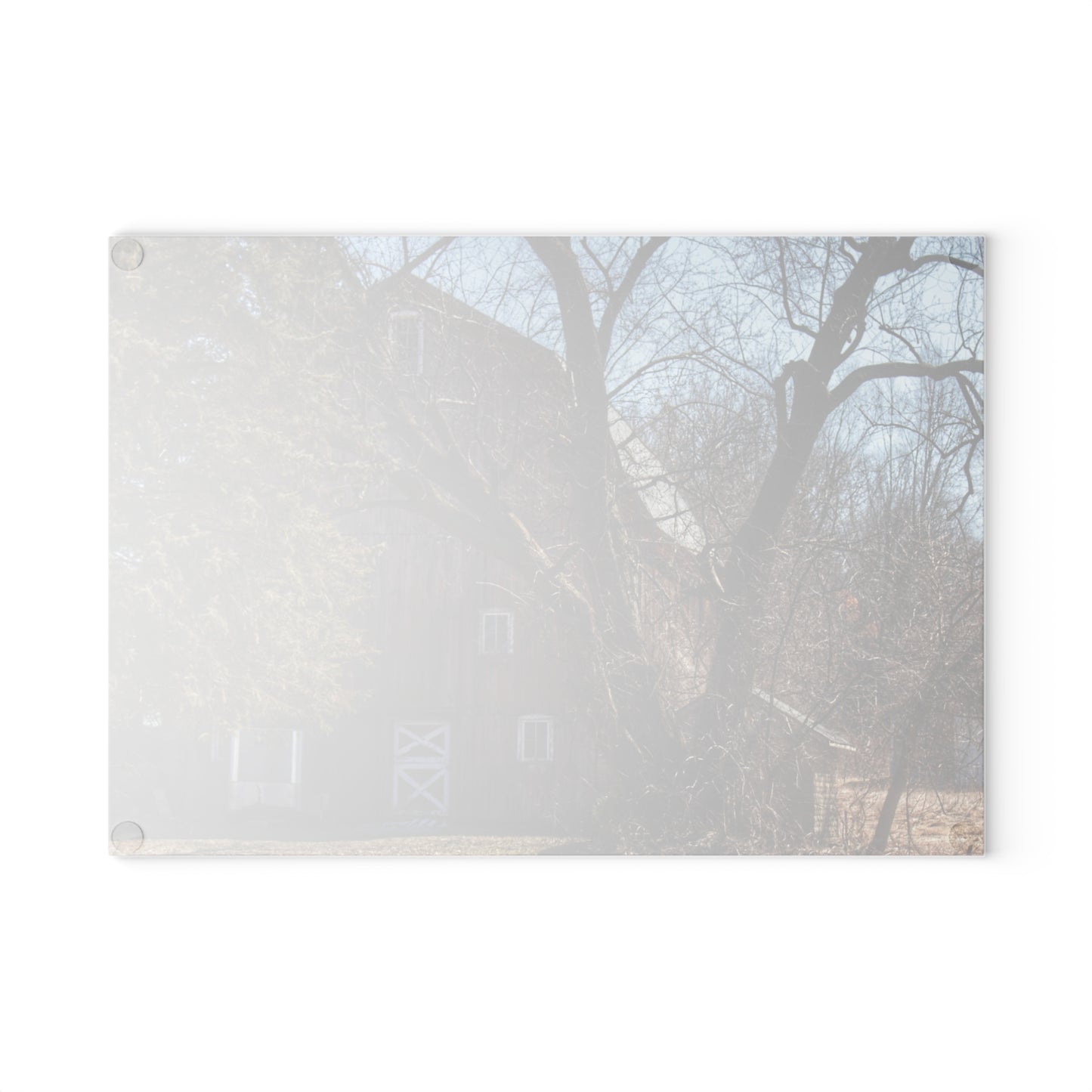 U R There Photography Lakeville Road Hidden Red Rustic Farmhouse Tempered-Glass Cutting Board