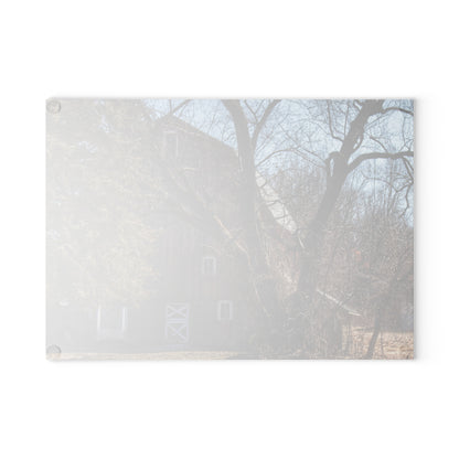 U R There Photography Lakeville Road Hidden Red Rustic Farmhouse Tempered-Glass Cutting Board
