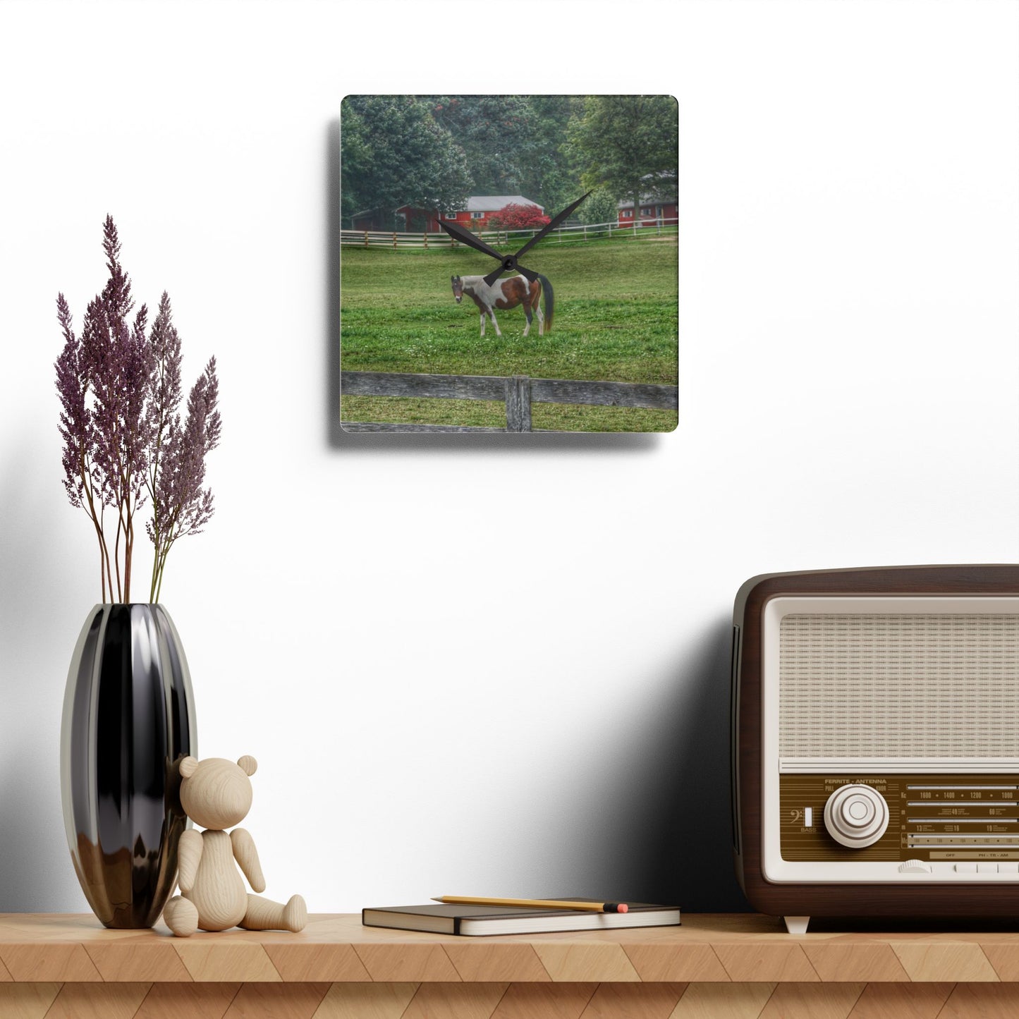 U R There Photography Painted Pony in Pasture Rustic Farmhouse Acrylic Analog Wall Clock
